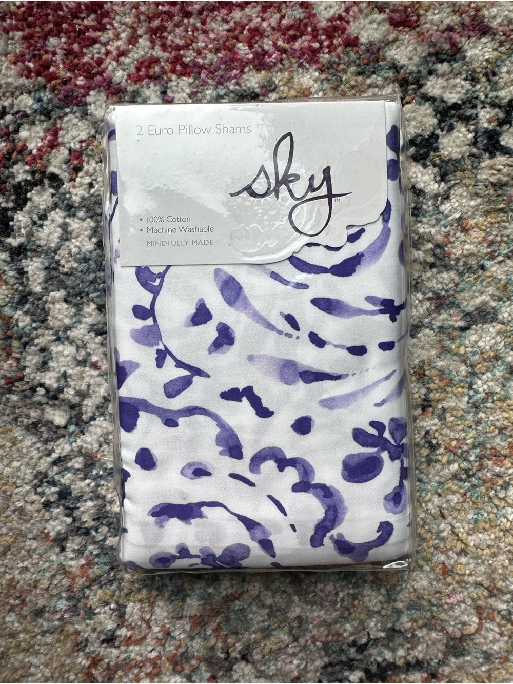 Sky White Pillow Shams with Purple Watercolor Floral Design (2 Pack)